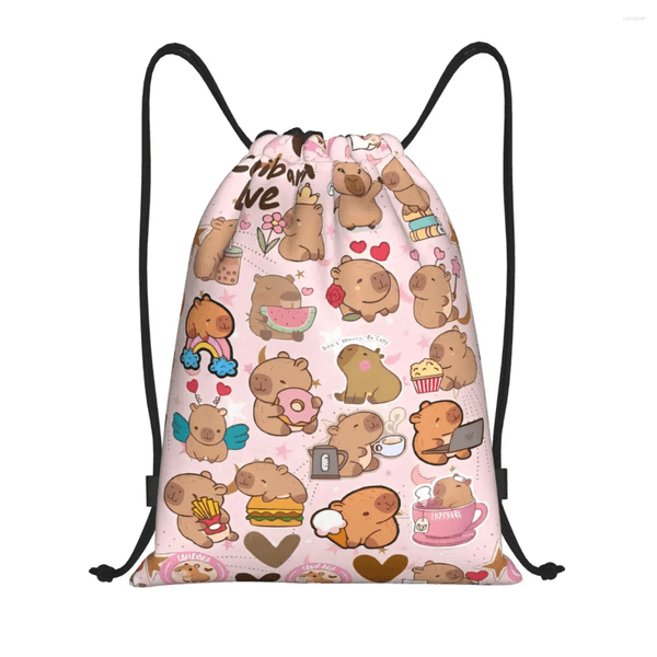 Shopping Bags Custom Capybara Love Drawstring Backpack Sports Gym Bag For Women Men Sackpack