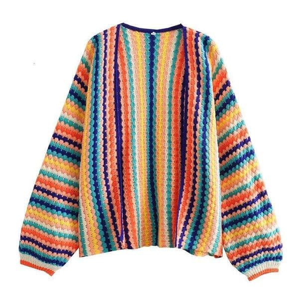 Designer Clothing 2025 Autumn Winter Cardigan Stripe Sweater Casual Multi-Color Hand Hook Loose Knit Women's Clothing Knitwear Soft Warm Female Tops
