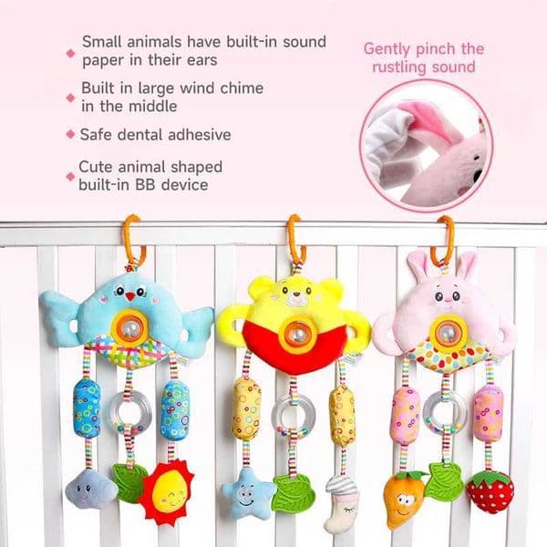 New Baby Rattles Toys Plush Cartoon Animal Stroller Hanging Toy Stroller Bed Hanging Wind Chime Sensory Baby Toys Car Seat Toy X250730