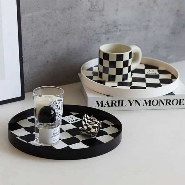 Luxury Designer Decor gift set Simple Checkerboard Acrylic Storage Aromatherapy Candles Small Items Desktop Decoration Tray Ornaments Photo Props Decoration For