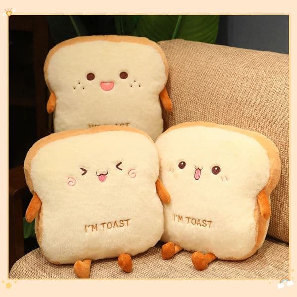 Plush Toast Pillow Cute Bread Stuffed Simulation Food Plushie Soft Warm Hand Pillow Cushion Home Decora Kids Toy Birthday Gift 250729