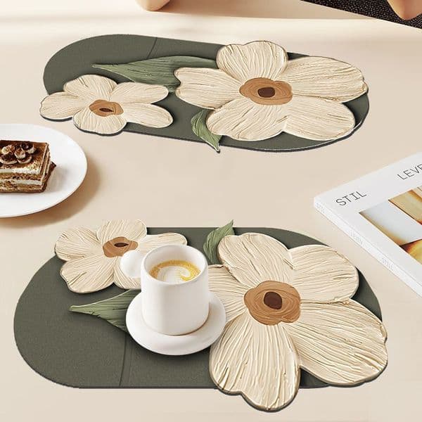 Nordic Small Flower Western Dining Waterproof Oil-Proof Plate Leather Table Heat-Resistant Tableware Mat Light Luxury High-End Coaster