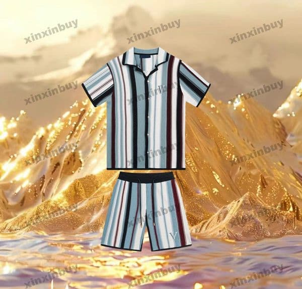 xinxinbuy Men designer Tee t shirt 2025 Italy Color blocked striped knitting Letter embroidery cotton short sleeve cotton women white black S-3XL