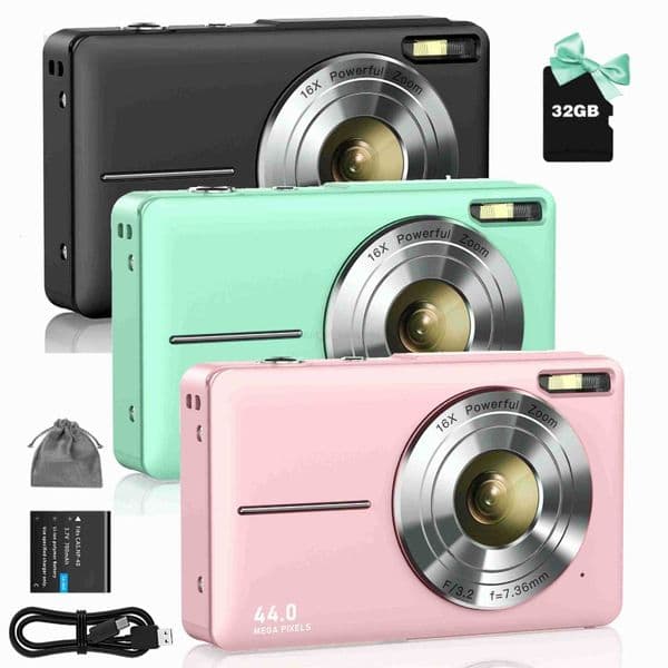 1080P FHD Digital Camera for Kids Video Camera with 32GB SD Card 16X Digital Zoom Compact Point and Shoot Camera for Students M250731