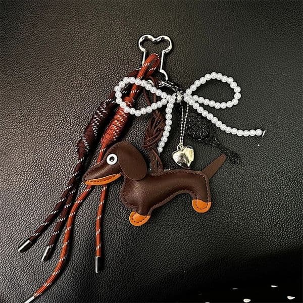 Vintage Maillard Color Cute Sausage Dog Bag Pendant Bow Bag Premium Accessories Hanging Rope 250724CJBJ