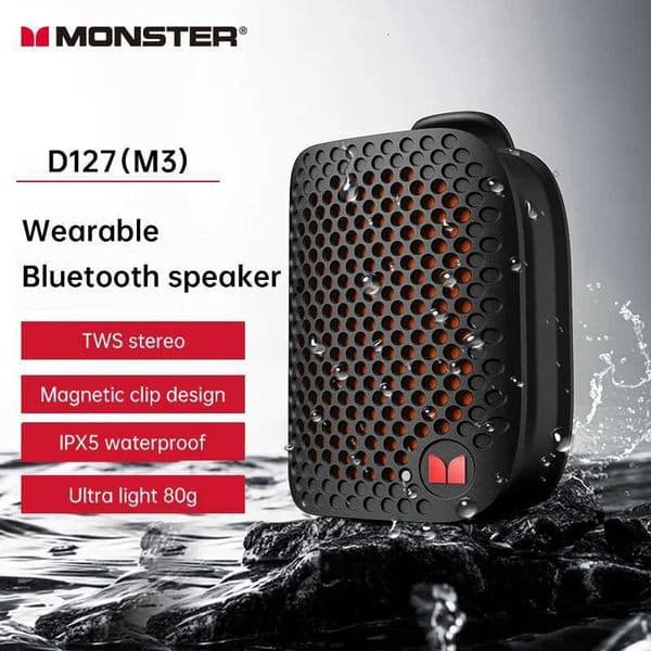 Monster M3 Magnetic Clip-On Mini BT V5.4 Portable Outdoor Sport Wearable Wireless Speakers With Bass MicXJ250731
