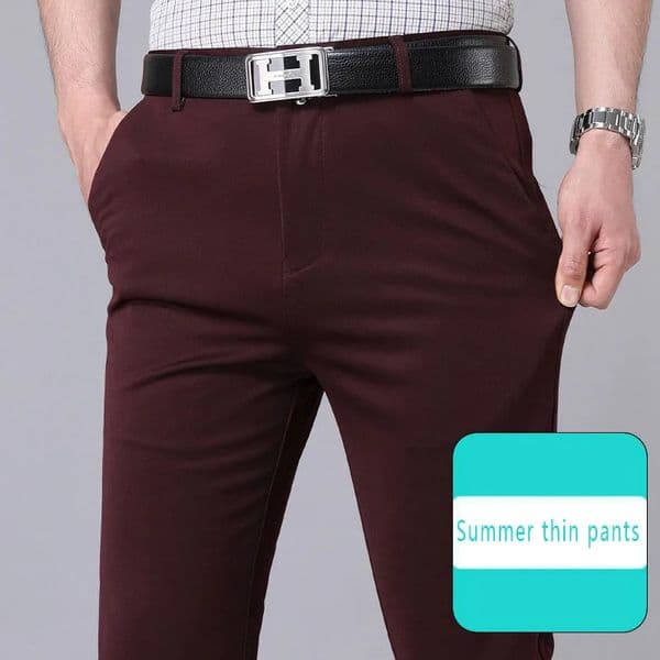 Summer Autumn Thin Trousers Men Formal Dress Suit Pants Work Quality Business Casual Black Wine Red Long 250731BJ
