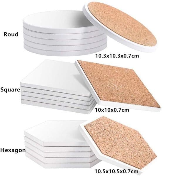 Sublimation Absorbent Ceramic Coasters With Cork Backing Pads Glossy White Glazed Customize DIY Heat Transfer Print Cup Mat Mug Coasters For Home Decorate Z 7.29-5