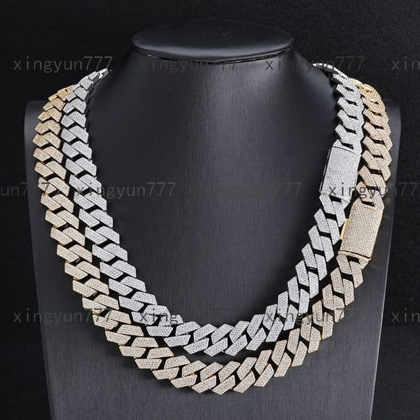 15mm Four-Row Iced OutNecklace Rapper Style Hip Hop Miami Cuban Link Chain Gold Silver Plated with Diamond Pearl Gift