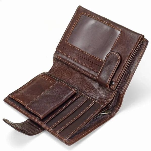 Mens leather short wallet with retro variation layered denim vertical card womens large capacity fashionable