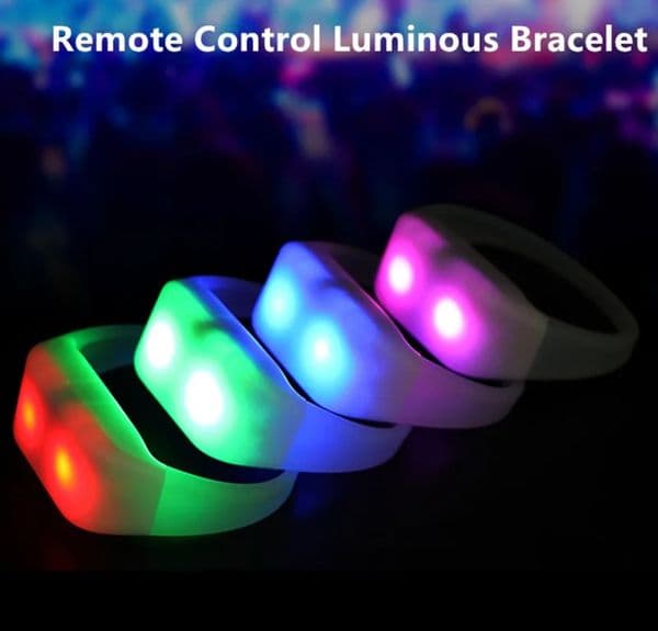 50pcs-300pcs LED Silicone Bracelets RGB Color Changing With 41Keys 400 Meters 10 Area Zones Remote Control Luminous Wristband
