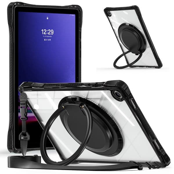Clear Case For Samsung Galaxy Tab A9 Plus 11" A9+(2023)SM-X210/X215/X216/X218Shockproof Kids Safe Tablet Case Handle Grip 360 Rotating Stand + Shoulder Strap