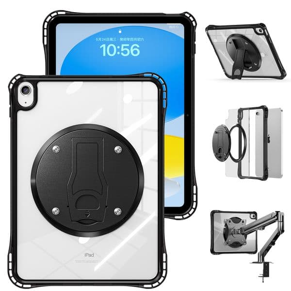 Clear Case For iPad A16 11" 11th/10th Gen 10.9" 360 Rotation live broadcast kickstand Shockproof Kids Safe Tablet Case + Shoulder Strap