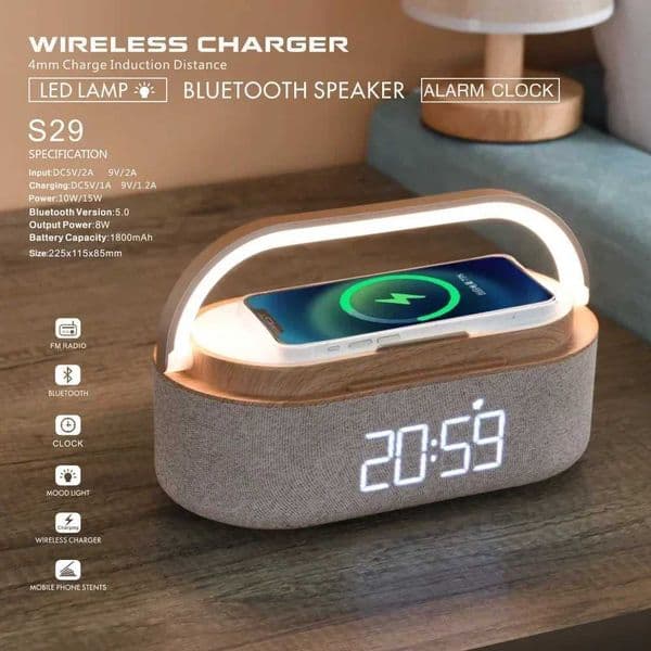29 etooth Speaker 2500mAh Battery 15W Wireless Charging Digital Clock Display Night Light Alarm ClockXJ250731
