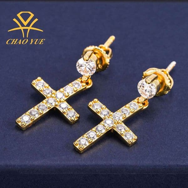 Hot Selling Jewelry Sier VVS Moissanite Pendant Cross Full Dia Hip Hop Unisex Versatile Earrings