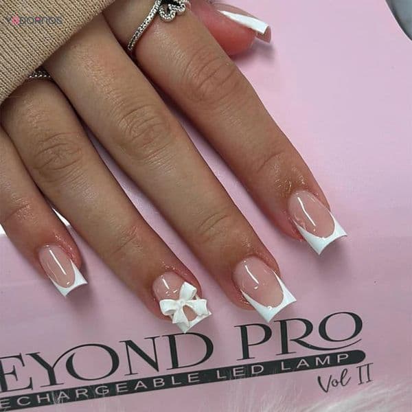 White French Press on Nails 3D Bowknot Tips Full Cover Wearable False for Women and Girls DIY Manicure 24Pcs 250731