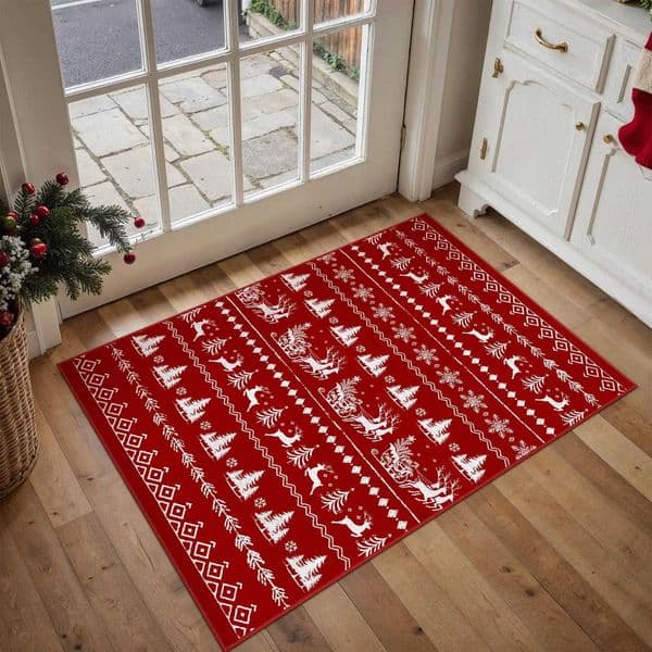 VIKAMA Red Christmas Washable Non Slip Soft Entryway Area Rug Xmas Elk Holiday Home Decor Doormat Kitchen Decorative Floor Mat X251101