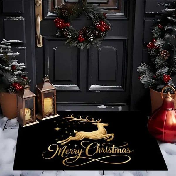 VIKAMA New Christmas Reindeer Welcome Floor Mat for Indoor and Outdoor Entrance Area Holiday Home Decoration X251101