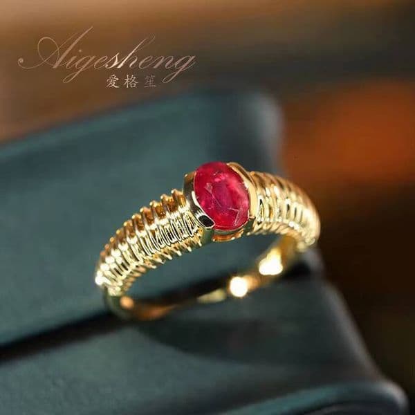 Aigesheng 18K Gold Ring Jewelry Natural Gemstone Minimalist Style Tourmaline Ring for Women