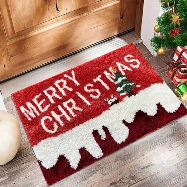 Christmas Carpet Cartoon cartoon print Door Mat Red Dwarf Santa Claus Floor Mat Holiday Decor Crystal Velvet Absorbent Foot Mat X251101