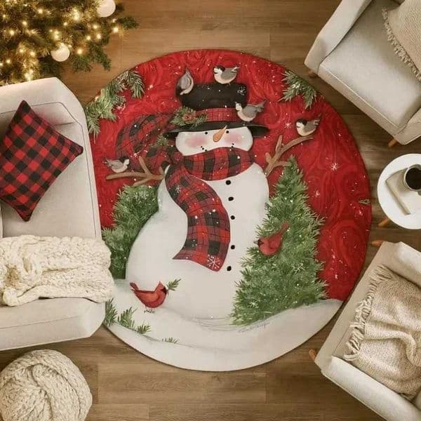 Santa Sleigh Christmas Round Rug Vintage Holiday Village Floor Mat Cozy Winter Scene Carpet Santa Claus Area Rug Xmas Home Decor X251101