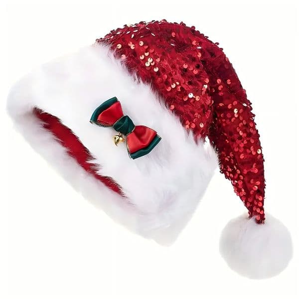 2026 Kid Hair Accessories Kid Hair Accessories New Hat Red baby hair clip cute Sequined Baby Clip Cute Bow Double Plush Decorative Christmas Increased Thick Wool H