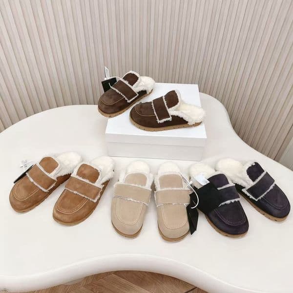 Top quality Suede Fur Slipper Mules Flats shoes Trend Fluffy Furry slipper Slides for women Luxury Designer Fur Slides Winter warm wool shearling Sandals with box