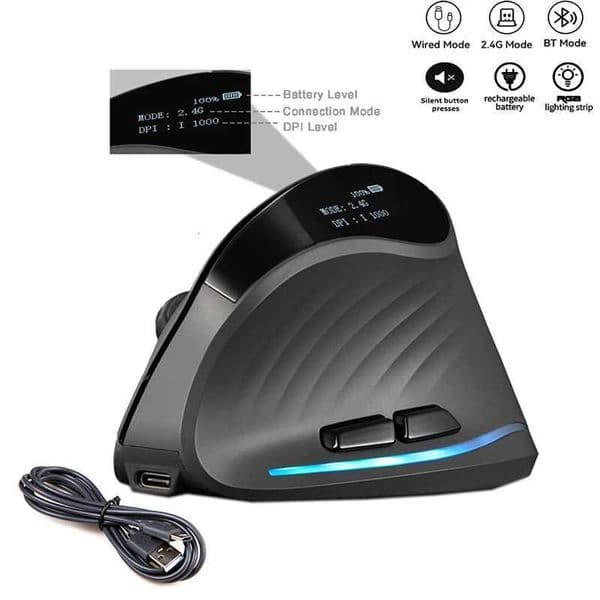 Rechargeable Wireless Vertical Mouse With Screen Display Ergonomic Mice 6 Button Progammable Gaming Mouse for Gamer Desktop X251101