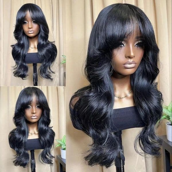 Body Wave Wigs With Bangs Brazilian High Density Glueless 13x4 Black Lace Front Wig With Bang 13x6 360 Full Lace Wigs For Black Women