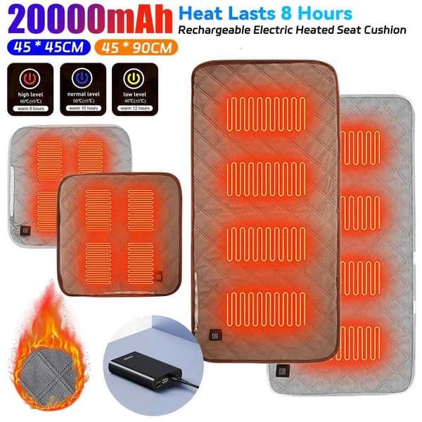 4 Heated Areas Camping Chair Heated Mat Winter USB Electric Blanket 3 Levels Rechargeable Heater Cushion for Outdoor Travel X251101