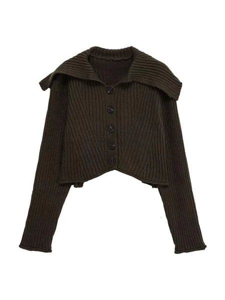 Womens Chic Cropped Knit Cardigan Sweater Long Sleeve Front Button Female Outerwear Trendy TopsT251101