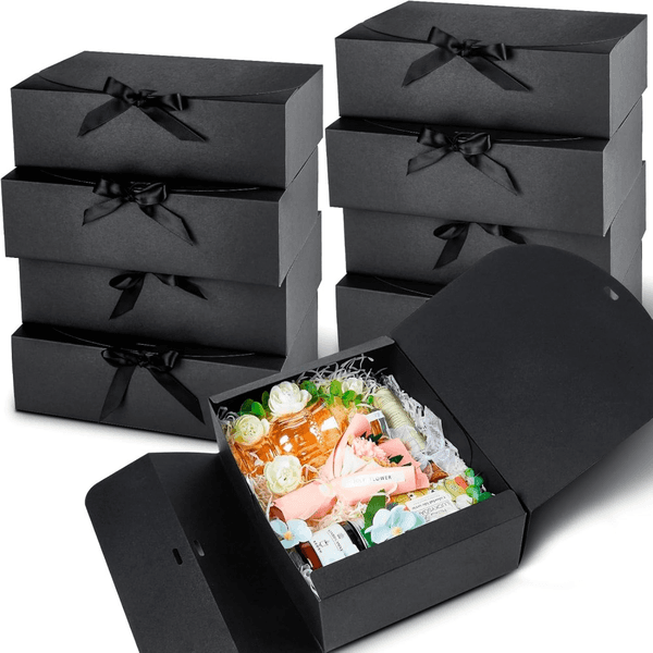 15 PCS Gift Boxes with Lids for Presents Black Bridesmaid Proposal Boxes with Ribbons for Wedding Birthday Halloween Party and Bride Shower and more Packaging