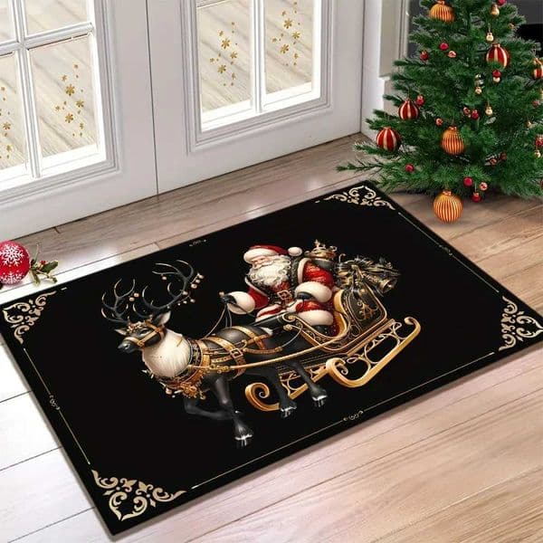 Christmas Santa Claus Reindeer Door Mat Living Room Entrance Welcome Rug Balcony Hallway Nonslip Floor Mat Christmas Decoration X251101