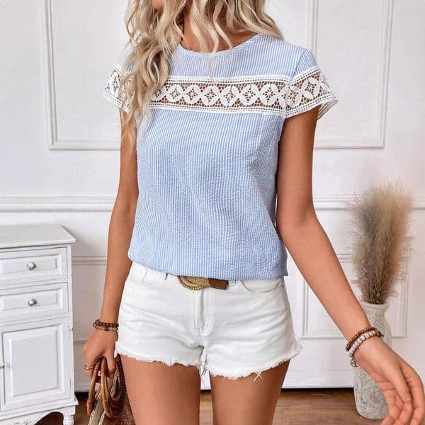 2026 Summer New Designer Women s Short Sleeve Lace Hollow Round Neck T shirt Trendy Short Sleeve