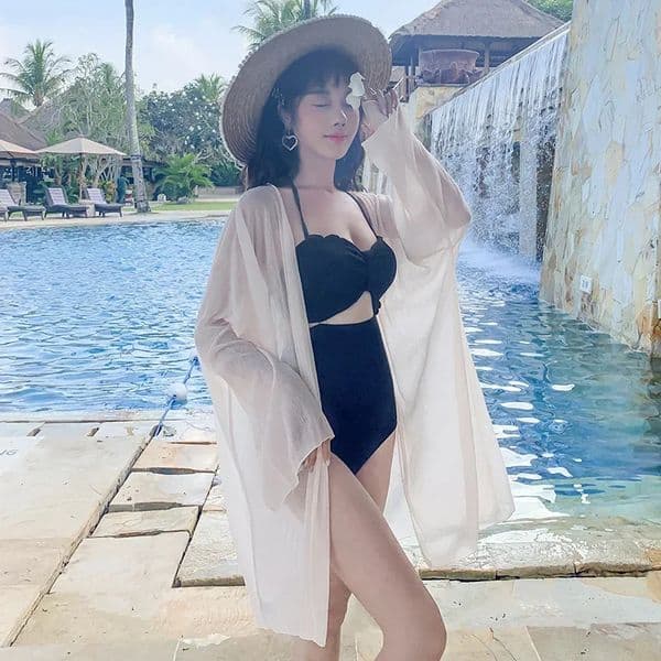 Maldives beach vacation chiffon cardigan mid length thin fit sun protection suit 250327BANJIA