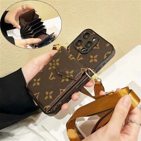 Cell Cases Luxury Phone Designer for iPhone 17 16 Pro Max 14 12 13 11 15 Plus Samsung S24 Ultra s23 S22 S21 Case Card Holder Zipper Bag Crossbody Wallet Cover