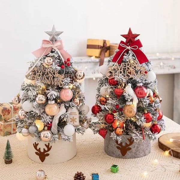 Desktop Christmas Tree Flocking Pink Set Mini Christmas Tree Ornaments DIY Christmas Gift Christmas Tree DecorationXJ251101