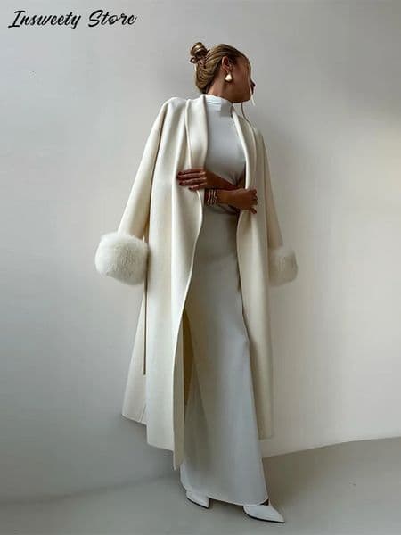 Elegant Solid Long Overcoat Women Turndown Collar Lace Up Full Sleeve Classic Warm Coat Lady Autumn Winter Casual Wear 251031