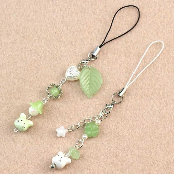 Lucky Leaf Mobile Talisman Pendant Four Leaf Clover Bead Ceramic Cat Keychain Package Key Ring Girl Christmas Gift W250402