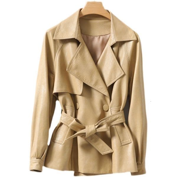 Fashion Chic Jacket Women's Genuine Leather Elegant Topcoat Quilted Thermal Jacket Cotton Padding Sheepskin Short Coat With Belt Waist