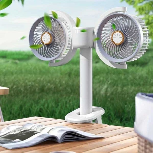 One stop dual head circulating fan foldable wall mounted upright USB type with timing and ambient light 4-speed fanXJ250402