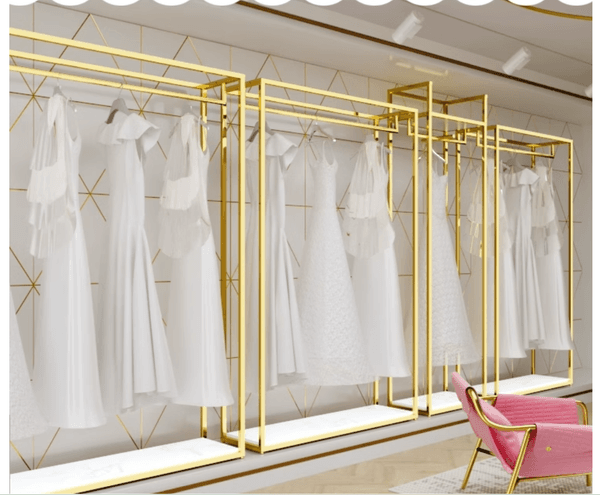 High-end wedding shop shelf floor clothing store display rack gold special studio dress rack display hanger