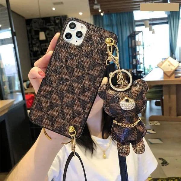 Diamond Bear Lanyard Girl Soft Case For Iphone 14 13 11 12 Pro Mini 7 8 Plus Xr X Xs Max Se 2020 Leather Phone Cover Fundas