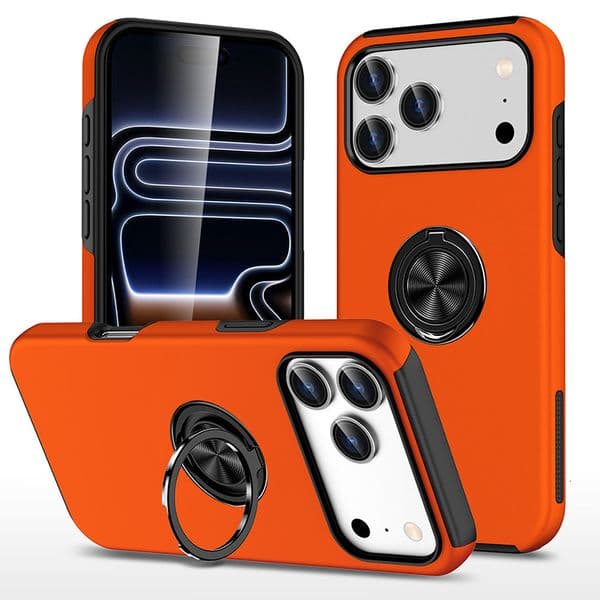 New high-end orange iPhone ProMax magnetic ring phone case, Apple 2-in-1 phone case, trendy designer phone case