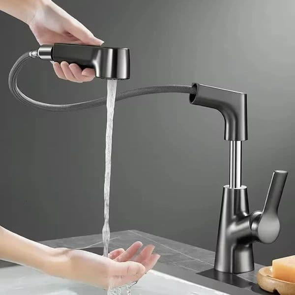 Pull Out Lift Kitchen Faucet 360 Rotatable Bathroom Basin Stainless Steel Sink with Sprayer 251028BJ