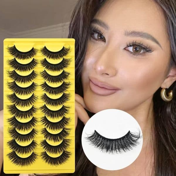 Thick Fluffy False Eyelashes Natural Curled 12 Pairs Full Strip Faux Mink Lashes Soft Vivid Handmade Reusable Eyelash Extensions Makeup for Women