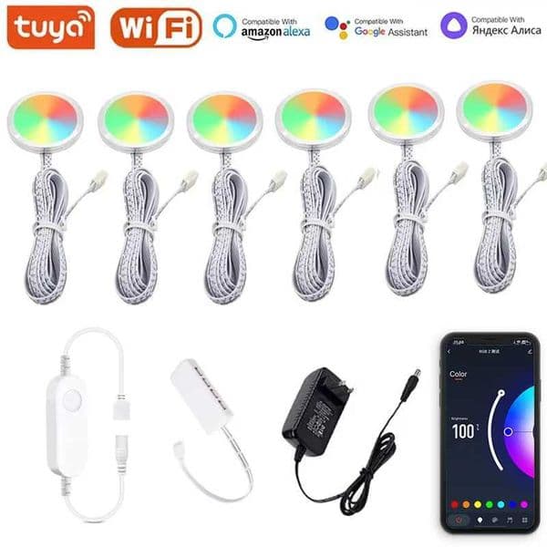 DC12V Tuya WIFI RGB LED cabinet light dimmable ice hockey light holiday kitchen counter furniture decoration Alice Alexa Google homepage X250402