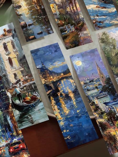 30 oil painting landscape bookmarks reading page student stationery paper cards decorative 250322