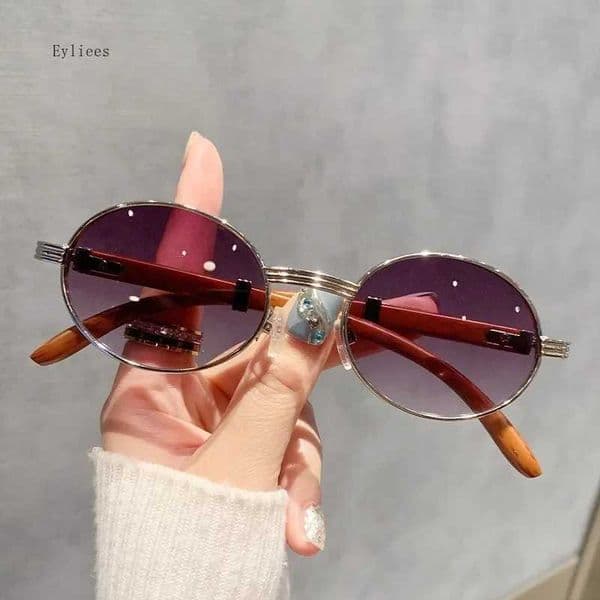 Retro Oval Ladies Sunglasses Fashion Brand Designer Clear Gradient Lens Eyewear Men Wooden Sun Glasses Shades UV400 50% Wholesale