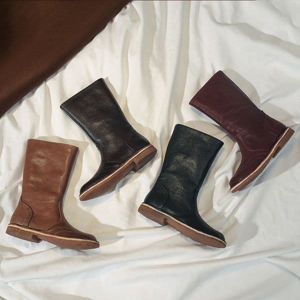 Girls Leather Boots Autumn Winter New Handmade Shoes Angora Leather Buckle Fashion European Soft Sole Full Leather Martin Boots